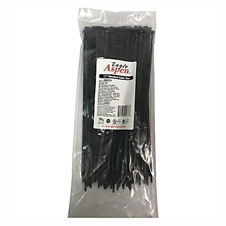 Eagle Aspen Pro Brand Cable Ties, 11", Black, Pack Of 100