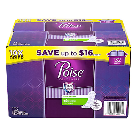 Poise Very Light Absorbency Long Incontinence Panty Liners Box Of 132 Liners  - Office Depot