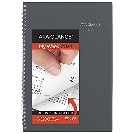 2024 AT-A-GLANCE® DayMinder Weekly/Monthly Planner, 5" x 8", Gray, January To December 2024, GC20007