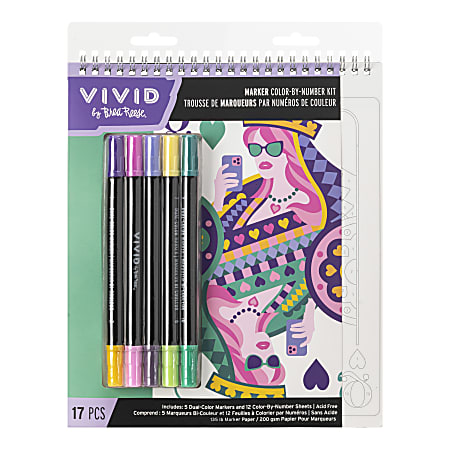 Vivid by Brea Reese&reg; Queen of Hearts Color-by-Number Marker Notepad, Kit Of 17 Pieces