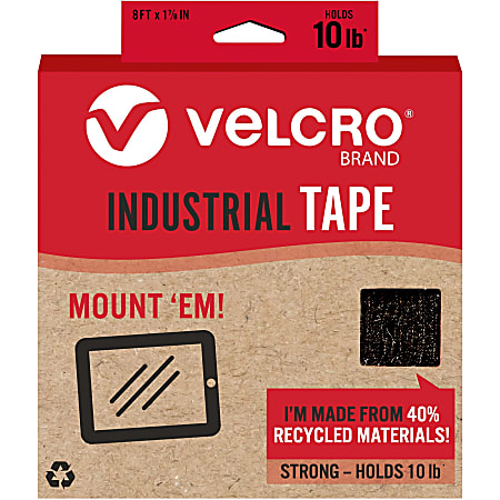 VELCRO® Eco Collection Adhesive Backed Tape - 8 ft Length x 1.88" Width - 1 Each - Black