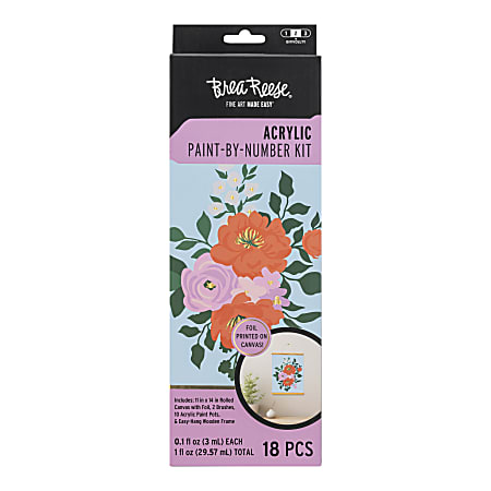 Brea Reese&reg; Acrylic Paint-by-Number Rolled Canvas Kit, Bouquet, Kit Of 13 Pieces