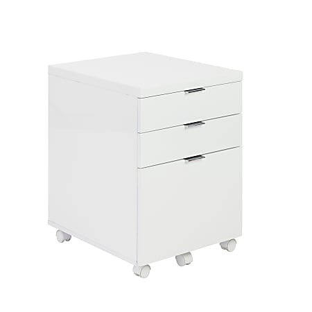Eurostyle Gilbert 20"D Vertical 3-Drawer Rolling File Cabinet, White