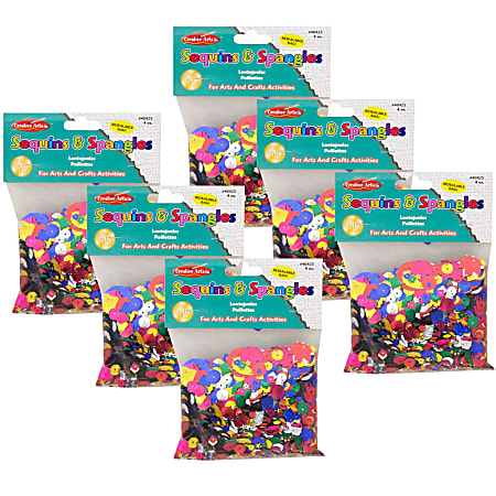 Charles Leonard Plastic Glittering Sequins With Spangles, 4 Oz, Assorted Colors, Bundle Of 6 Bags