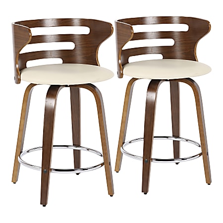 LumiSource Cosini Counter Stools, Walnut/Cream, Set Of 2 Stools