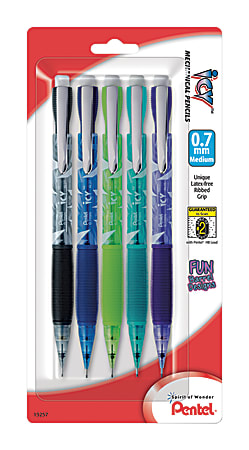 Pentel® Razzle Dazzle™ Icy™ Mechanical Pencil, 0.7mm, Assorted Barrel Colors, Pack Of 5