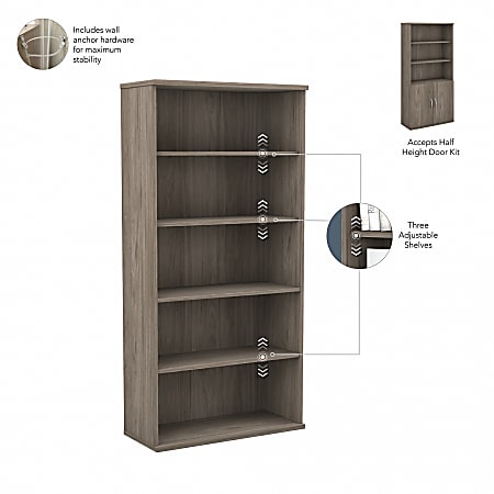 Bush Business Furniture Studio C 73 H 5 Shelf Bookcase Modern Hickory ...