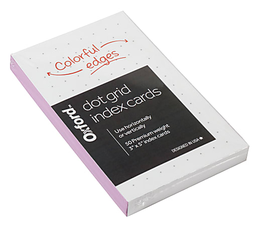 Oxford Dot Grid Index Cards, 3" x 5", Orchid Edges, Pack Of 50 Cards