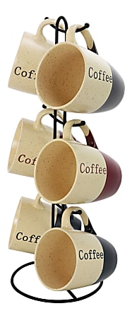 Elama Stoneware Mugs, Coffee House, 12 Oz., Assorted Colors, Set Of 6 Mugs