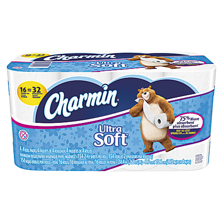 Charmin® Ultra Soft™ 2-Ply Bathroom Tissue, White, 154 Sheets Per Roll, Pack Of 16 Rolls