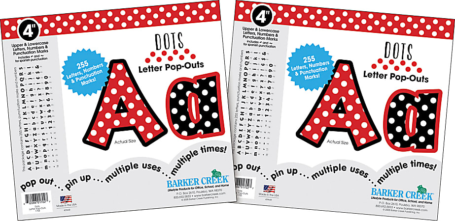 Barker Creek Letter Pop-Outs, 4", Dots, Pack Of