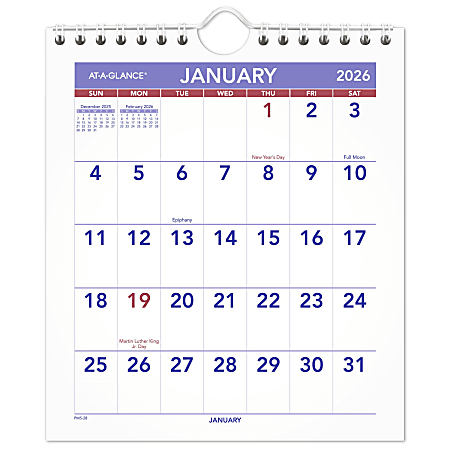 AT-A-GLANCE® 2026 Monthly Wall Calendar, Mini, 6 1/2" x 7 1/2"