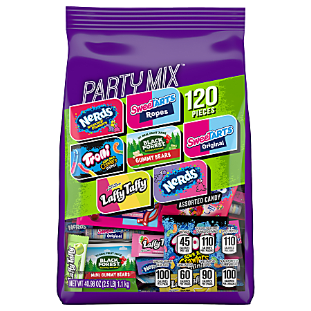 Nerds, Trolli, Laffy Taffy and More Party Mix Stand Up Bag, 40.98 Oz, Pack Of 120 Candies