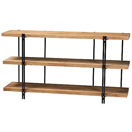 Baxton Studio Modern Rustic And Industrial 3-Shelf Console Table, 31-1/2"H x 60"W x 13-13/16"D, Natural Brown/Black