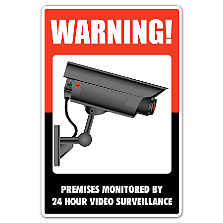 COSCO&reg; "Surveillance" Security Sign, 8" x 12", Red/White/Black