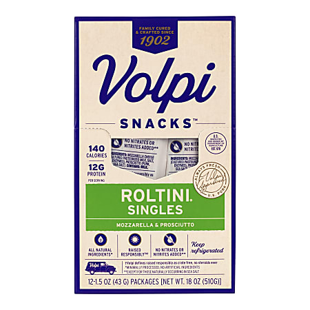 Volpi Roltini Singles, Prosciutto And Mozzarella, 1.5 Oz, 12 Singles Per Pack, Case Of 2 Packs