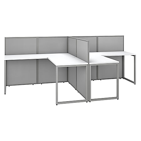 Bush Business Furniture Easy Office 60"W 2-Person L-Shaped Cubicle Desk Workstation With 45"H Panels, Pure White/Silver Gray, Standard Delivery