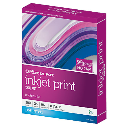 Office Depot Inkjet & Laser Paper - 1 Ream, 500 Sheets, Letter Size 8.5x11, 28 Lb Weight, 98 Brightness, FSC Certified