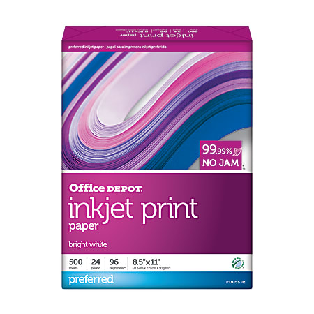 Office Depot Brand Inkjet Print Paper Letter Size 8 12 x 11 24 Lb FSC  Certified 30percent Recycled Ream Of 500 Sheets - Office Depot