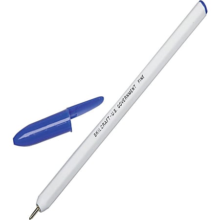 SKILCRAFT Hexagonal Barrel Ballpoint Stick Pens - Fine Pen Point - Blue - 12 / Dozen