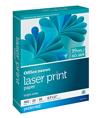 Office Depot® Laser Print Paper, Letter Size (8 1/2" x 11"), 24 Lb, 30% Recycled, FSC® Certified, Ream Of 500 Sheets