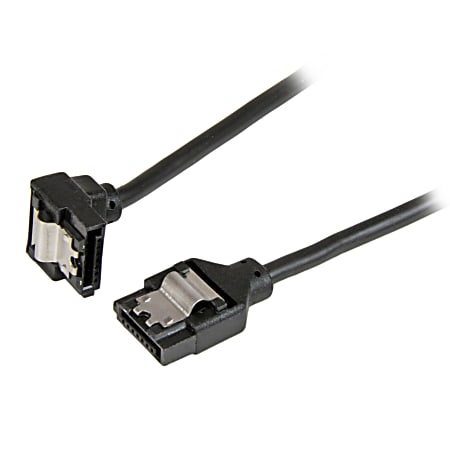 StarTech.com 18in Latching Round SATA to Right Angle SATA Serial ATA Cable - 1.50 ft Serial Data Transfer Cable for Storage Drive, Server, Workstation - First End: 1 x Female SATA - Second End: 1 x Female SATA - 768 MB/s - Black - 1 Pack
