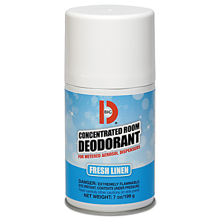 BIG D® Metered Concentrated Room Deodorant, Fresh Linen Scent, 7 Oz, Carton Of 12 Aerosol Containers