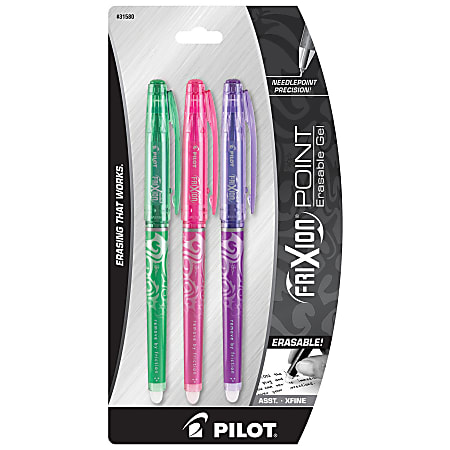 Pilot® FriXion® Ball Erasable Gel Pens, Extra-Fine Point, 0.5 mm, Assorted Barrels, Assorted Ink Colors, Pack Of 3
