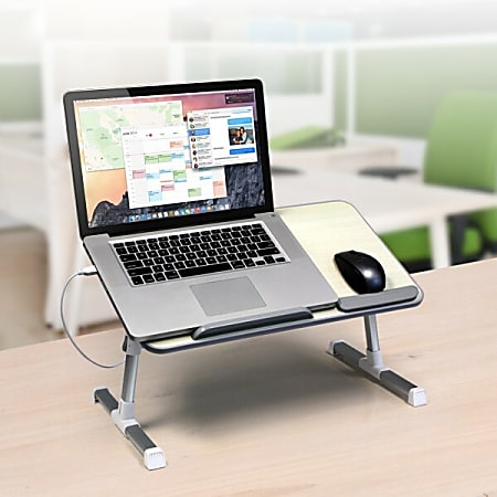 Aluratek adjustable laptop table 2025 with cooling fan