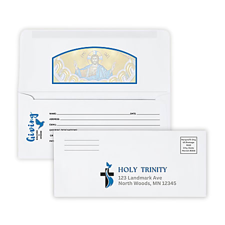Custom #9 Remittance/Offering And Donation Envelopes, Full Color Front And Back Including Flap, 3-7/8" x 8-7/8", 24 LB White Wove, Box Of 500