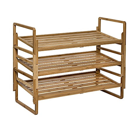 Honey Can Do 2 Tier Natural Wood Shoe Rack