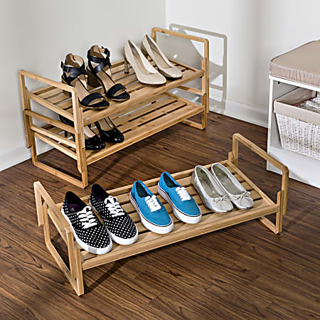 Honey Can Do 2 Tier Natural Wood Shoe Rack