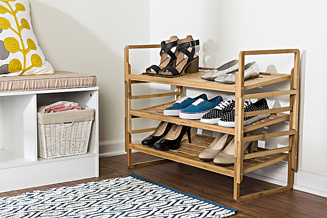 Honey Can Do 3 Tier Nesting Shoe Rack 23 H x 13 12 W x 30 D Natural Office Depot