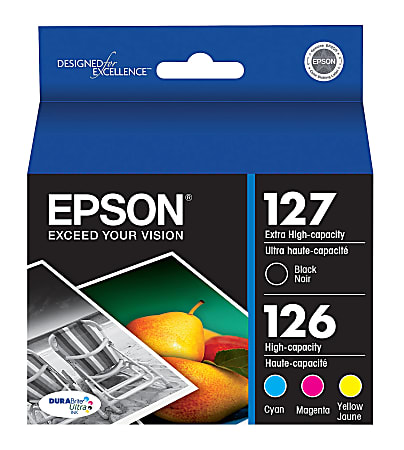 Epson® 127/126 DuraBrite® High-Yield Black And Cyan, Magenta, Yellow Ink Cartridges, Pack Of 4, T127120-BCS