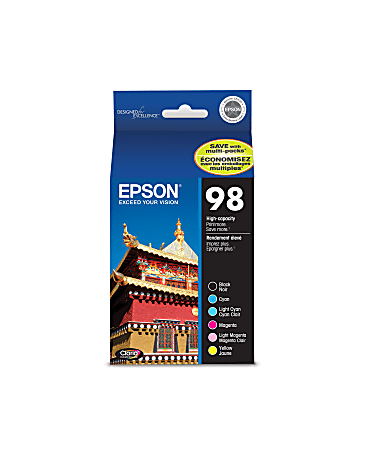 Epson® 98 Claria® High-Yield Black And Cyan, Light Cyan, Magenta, Light Magenta, Yellow Ink Cartridges, Pack Of 6, T098120-BCS