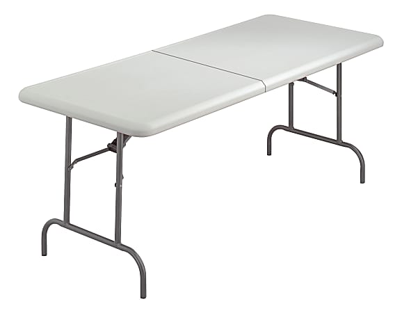 Iceberg IndestrucTable TOO Bifold Table - Rectangle Top - Adjustable Height - 96" Table Top Length x 30" Table Top Width x 2" Table Top Thickness - 29" Height - Platinum, Powder Coated - Tubular Steel - High-density Polyethylene (HDPE) Top Material