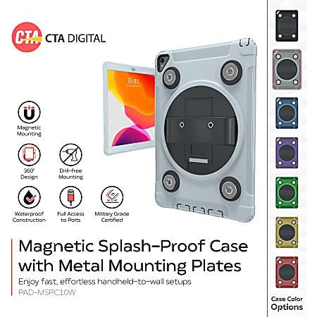 CTA Digital: Magnetic Splash-Proof Case with Metal Mounting Plates for iPad 7th & 8th Gen 10.2?, iPad Air 3 & iPad Pro 10.5?, White - Impact Resistant, Water Resistant, Splash Proof - Silicone Body