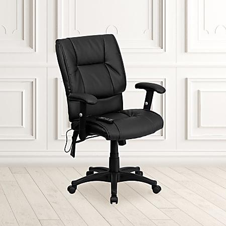 Flash Furniture Ergonomic LeatherSoft™ Faux Leather Mid-Back Massaging Chair, Black