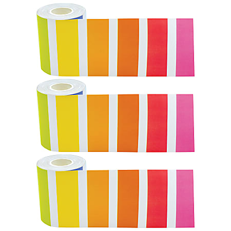 Teacher Created Resources® Straight Rolled Border Trim, Colorful Stripes, 50’ Per Roll, Pack Of 3 Rolls