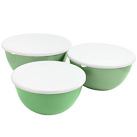 Gibson Home Plaza Cafe 3-Piece Nesting Mixing Bowl Set, Mint/White