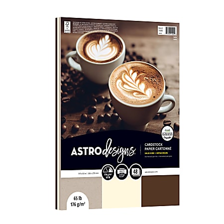 Astrodesigns Color Cardstock, Latte Assortment, Letter (8-1/2" x 11"), 65 Lb, Pack Of 48 Sheets