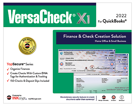 VersaCheck® X1 INKcrypt® For QuickBooks® TopSecure™ Series, 2022, For Windows®, Disc/Download