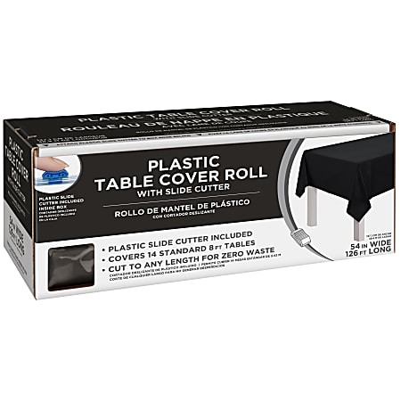 Amscan Boxed Plastic Table Roll, Jet Black, 54” x 126’