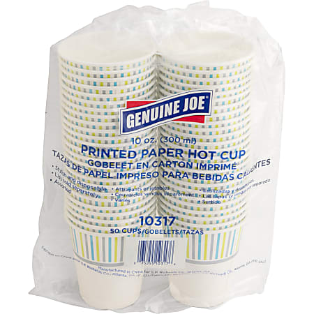 Genuine Joe 10 oz Hot Beverage Cups - 50 / Pack - Assorted - Paper - Hot Chocolate, Cappuccino, Tea, Coffee, Beverage