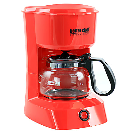 Better Chef 4-Cup Compact Coffee Maker with Removable Filter Basket, Red