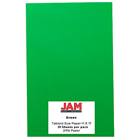 JAM Paper® Card Stock, Green, Ledger (11" x 17"), 65 Lb, 30% Recycled, Pack Of 50