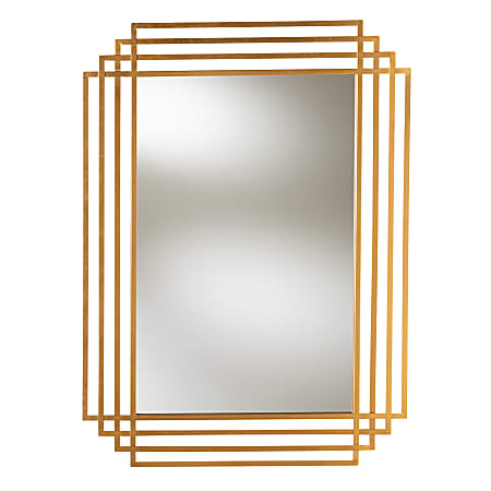 Baxton Studio Art Deco Rectangular Wall Mirror With Metal Frame, 44" x 32", Antique Gold