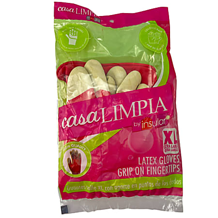 Casa Limpia Anti-Slip High-Quality Latex Gloves, XL, Pink/White, 1 Pair Per Pack