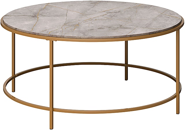 Sauder® International Lux Coffee Table, 16-3/4"H x 36"W x 36"D, Taupe Gray Deco Stone/Satin Gold