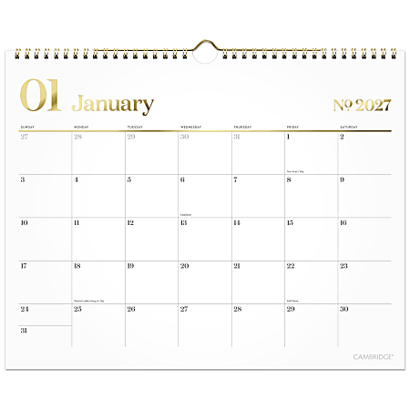 Mead Cambridge® WorkStyle® 2027 Monthly Wall Calendar, White, Medium, 15" x 12"